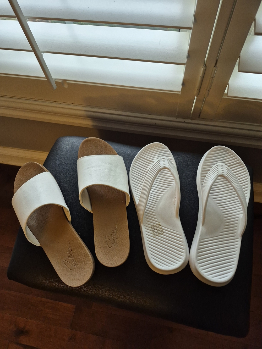 White Slide and Flip-Flop Sandal Duo — Women's Casual Summer Footwear